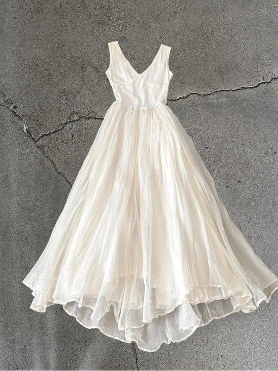 Vintage Ethereal White V-Neck Maxi Fairy Dress - Picture 2 of 7